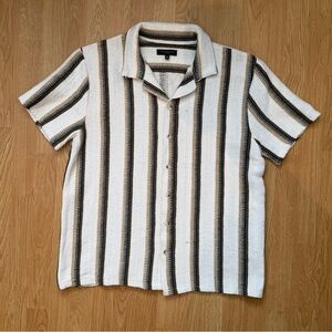 Vox Populi Striped Textured Resort Shirt XL - White, Black, Tan